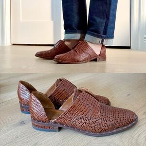 Freda Salvador Brown Croc Embossed D’Orsay Loafers - Size 8.5